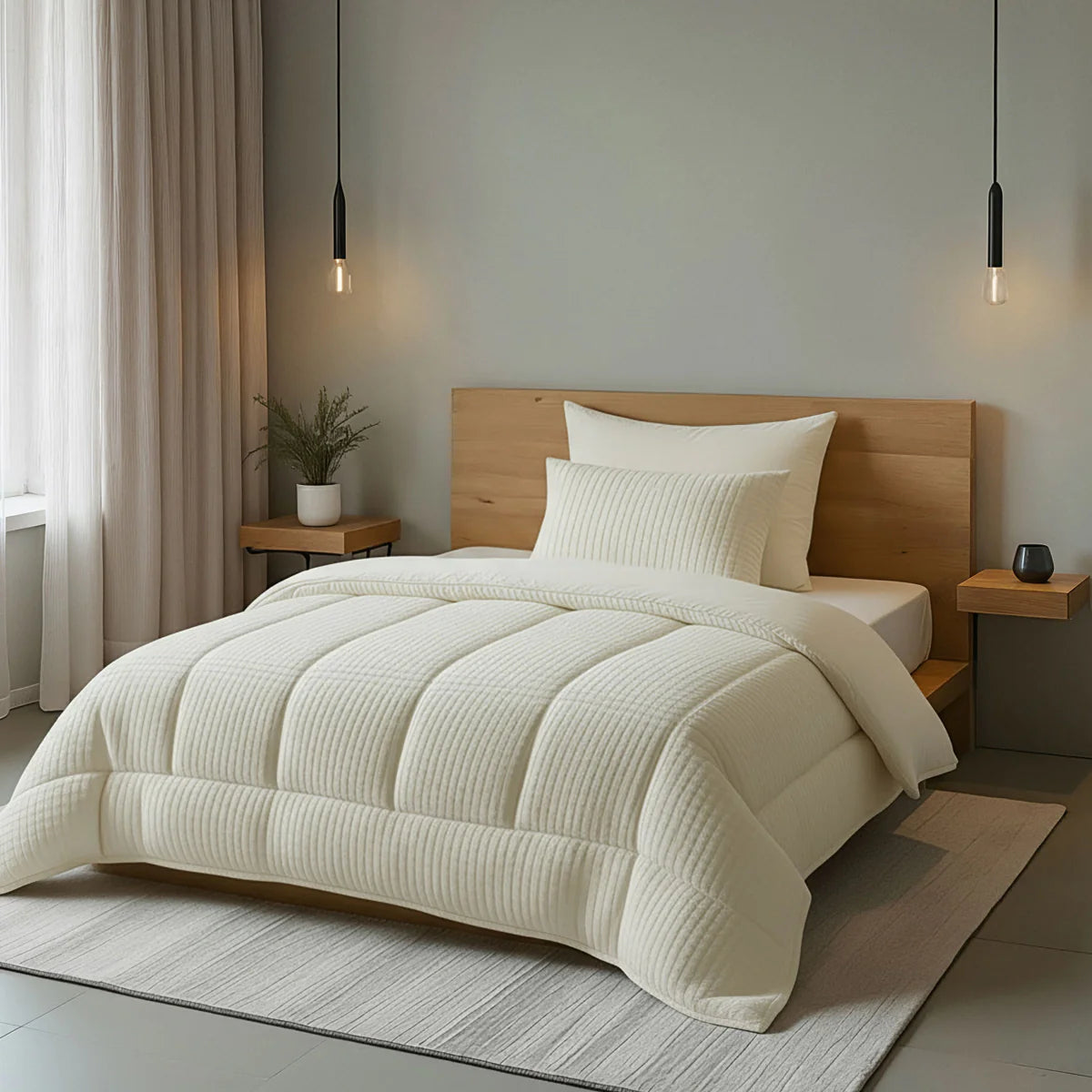 Couette à carreaux spéciale Zelesta Teddy - Crème