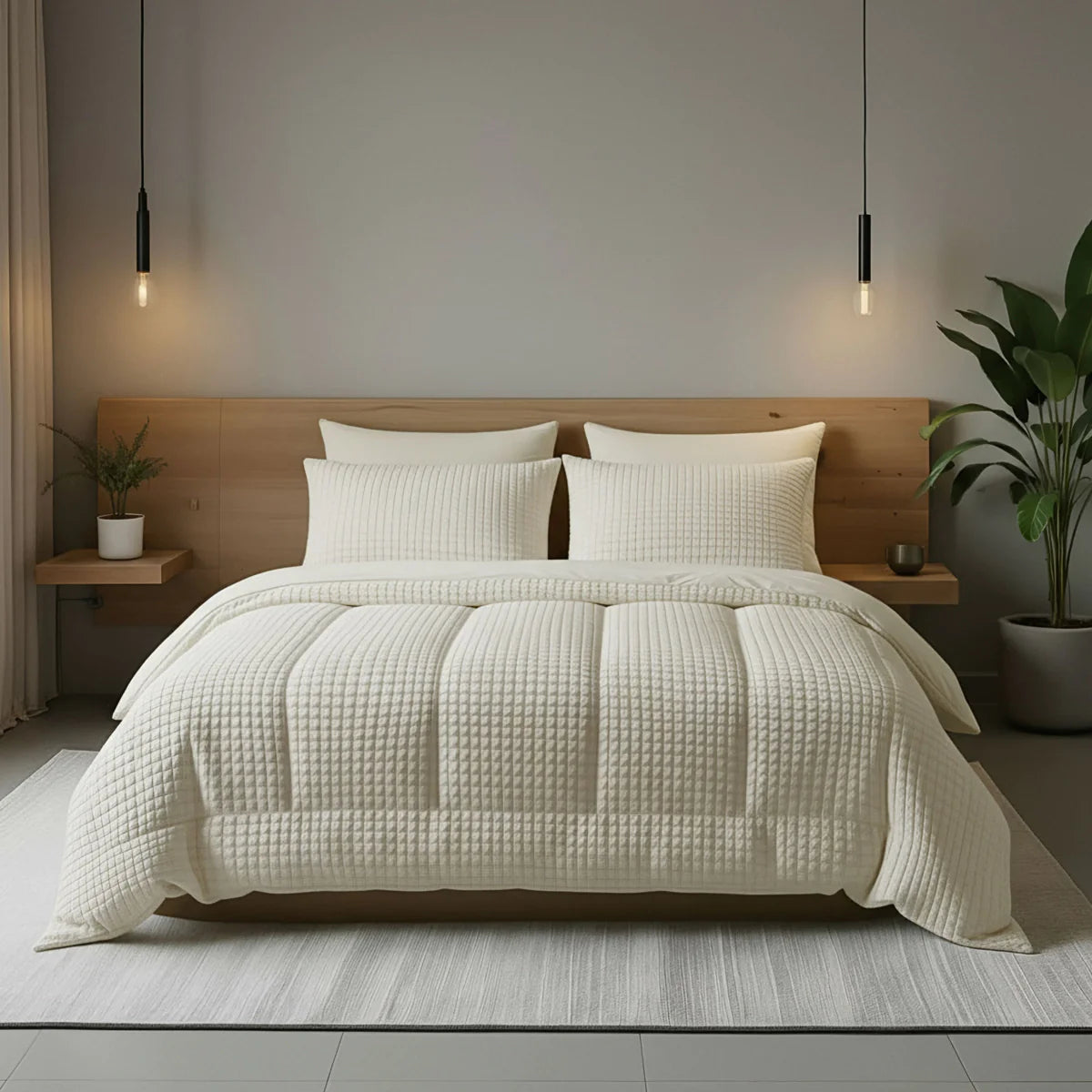 Couette à carreaux spéciale Zelesta Teddy - Crème