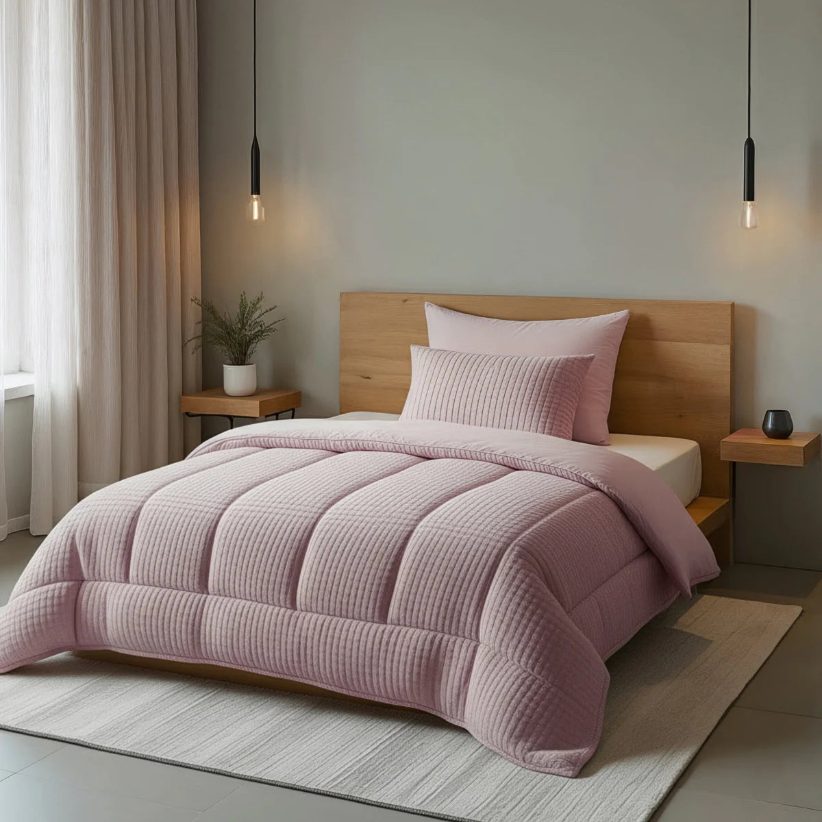 Couette à carreaux spéciale Zelesta Teddy - Vieux rose