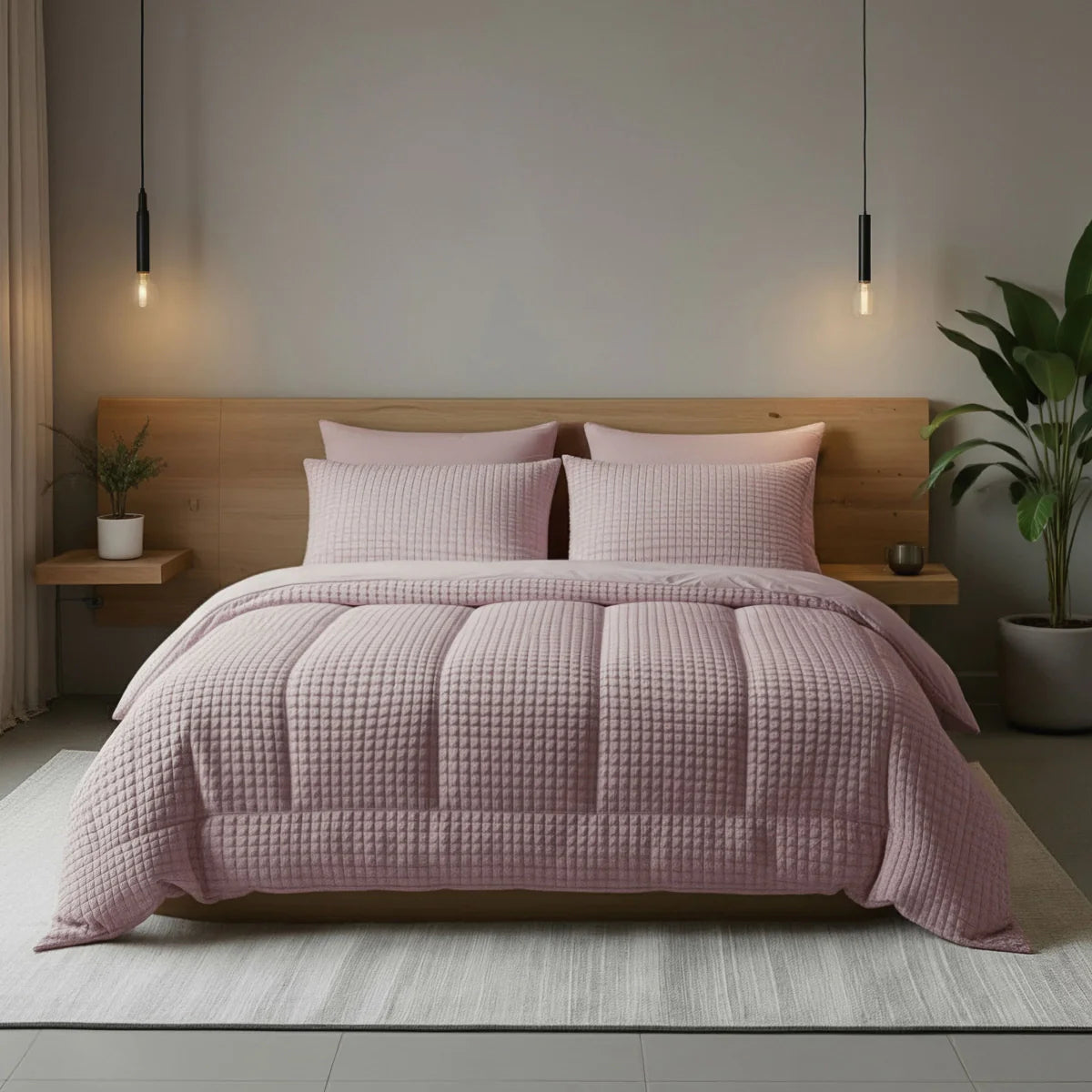 Couette à carreaux spéciale Zelesta Teddy - Vieux rose