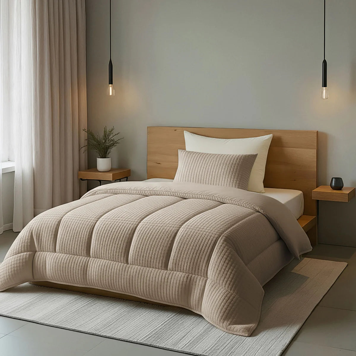 Couette à carreaux spéciale Zelesta Teddy - Taupe