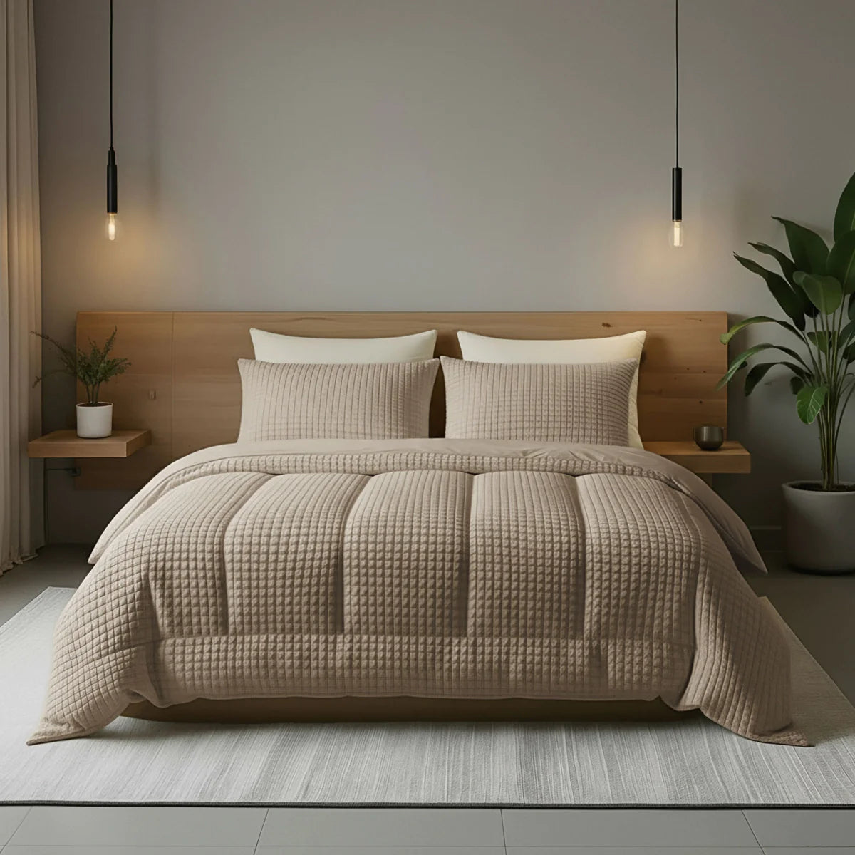 Couette à carreaux spéciale Zelesta Teddy - Taupe