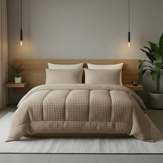 Couette à carreaux spéciale Zelesta Teddy - Taupe