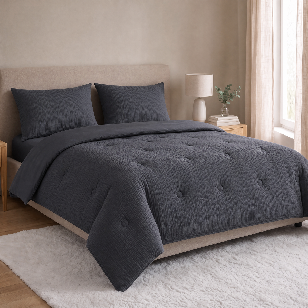 Zelesta Deluxe Cotton Muslin Pillowcase Set Of 2 - Anthracite