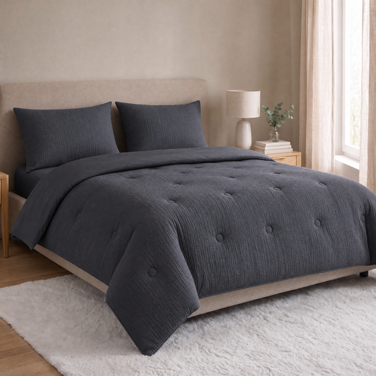Zelesta Deluxe Baumwoll-Musselin-Kissenbezug Set mit 2 Stück – Anthrazit