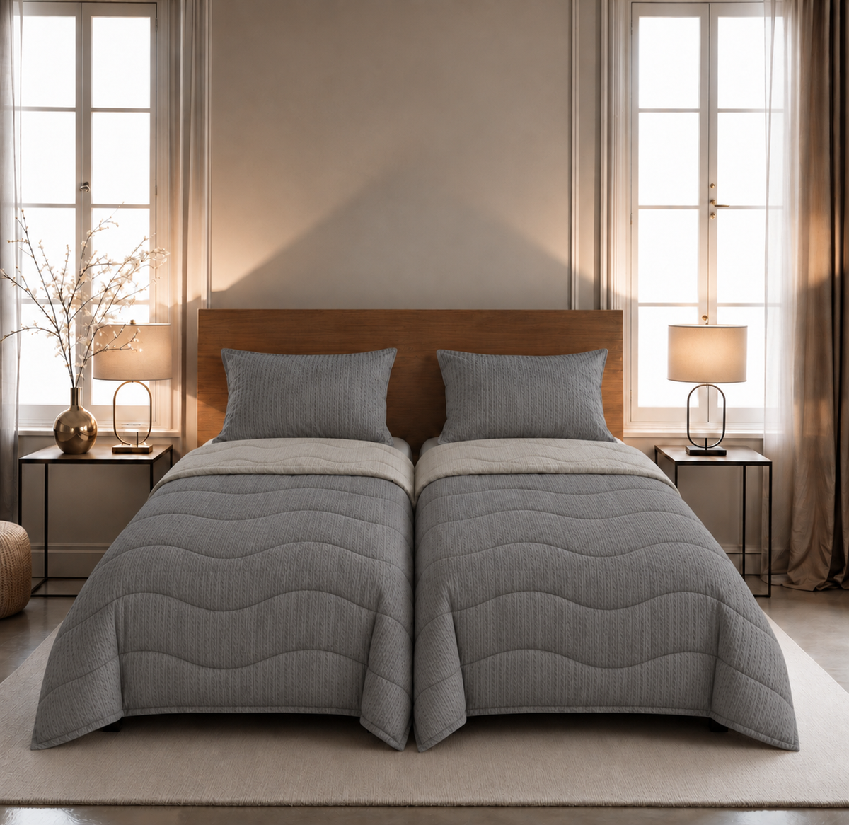Zelesta Comfort Structure Seersucker Couette - Gris & Gris Clair