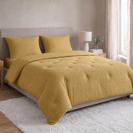 Zelesta Deluxe Baumwoll-Musselin-Kissenbezug-Set, 2 Stück – Ocker